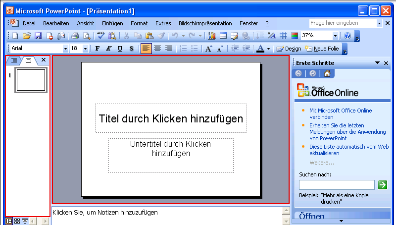 Zeigt die Arbeitsbereiche an.